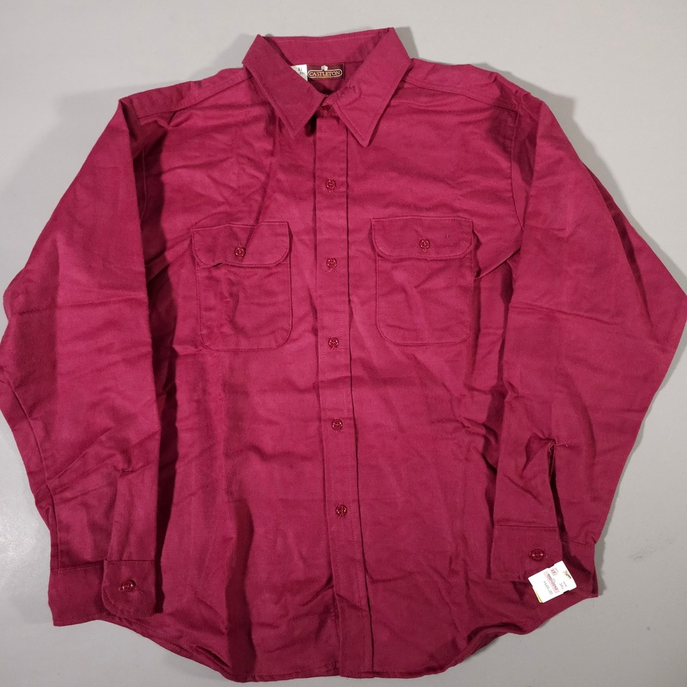 Castleton Collection Button Down Shirt‎ Mens XL Burgundy Cotton Flannel USA Made